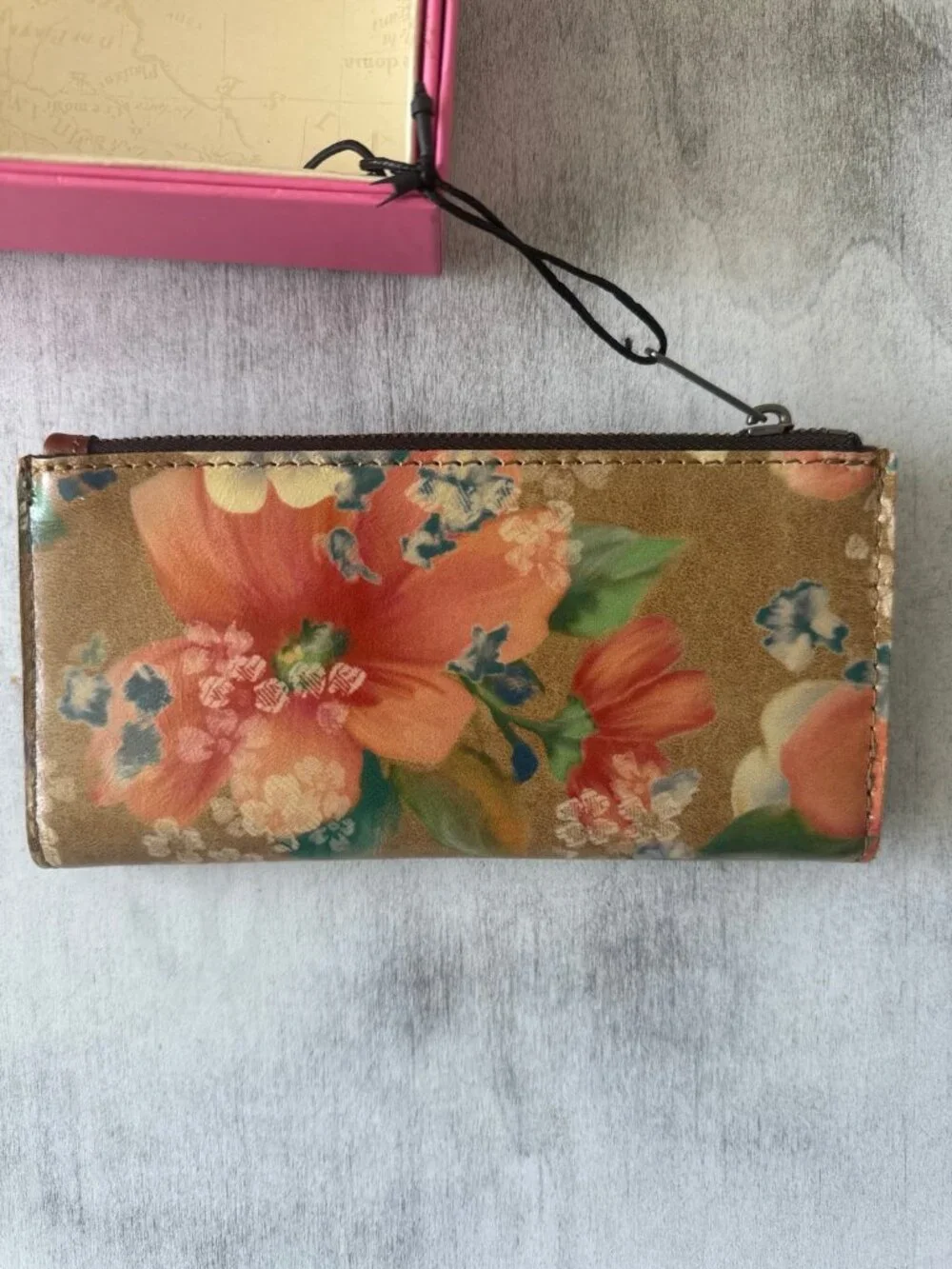 Patricia Nash Apricot Blossom Nazari Bi-Fold RFID Leather Floral Wallet Tan